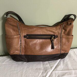THE SAK Kendra Leather Hobo Shoulder Bag Brown w/zipper closure & side pockets